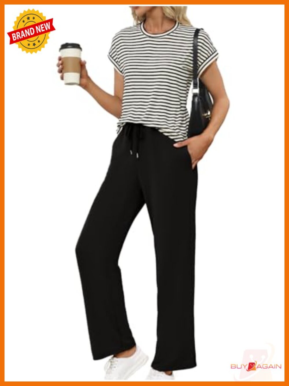 Women's Striped 2-Piece Lounge Set Wide Leg Pants Summer Casual